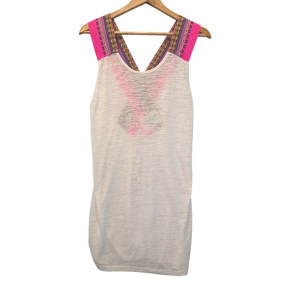 Pitusa White Burnout Cross Back Tank Top Pink Inca Trim Made in Peru Standard
